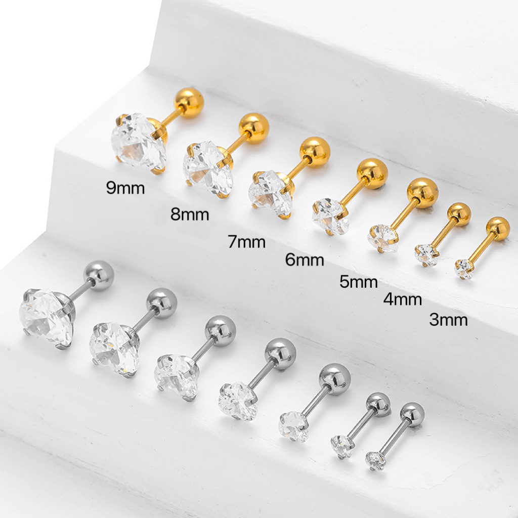 Basic, Simple Style Style 1 Piece 316L Stainless Steel Zircon Ear Cartilage Rings & Studs Heart Shape Waterproof Non Tarnish Surgical Steel