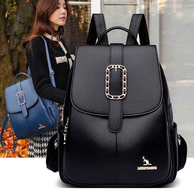 双肩包女2023年韩版新款潮流大气学生书包简约休闲大容量旅行背包