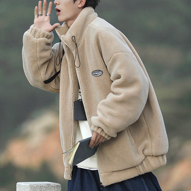 Abrigo de algodón acolchado cityboy de estilo japonés para hombres de invierno forrado de lana de cordero de estilo coreano engrosado abrigo suelto de moda collar de pie abrigo de algodón acolchado