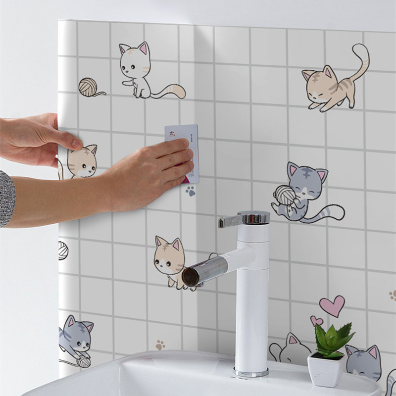 Kitchen Oil-Proof Sticker Waterproof Countertop Protective Film Stove Tabletop Renovation Wall Film Cartoon Aluminum Foil Wallpaper