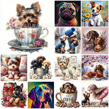 新款亚马逊热卖5D手工魔方钻石画狗圆钻满钻diy装饰画厂家批发