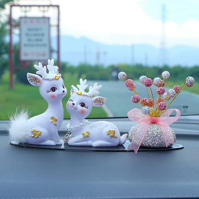 Car ornaments: Journey" Deer, High-End Goddess - diamond-auspicious-cloud-deerpink-diamond-apple-tree-medium-oval-pad
