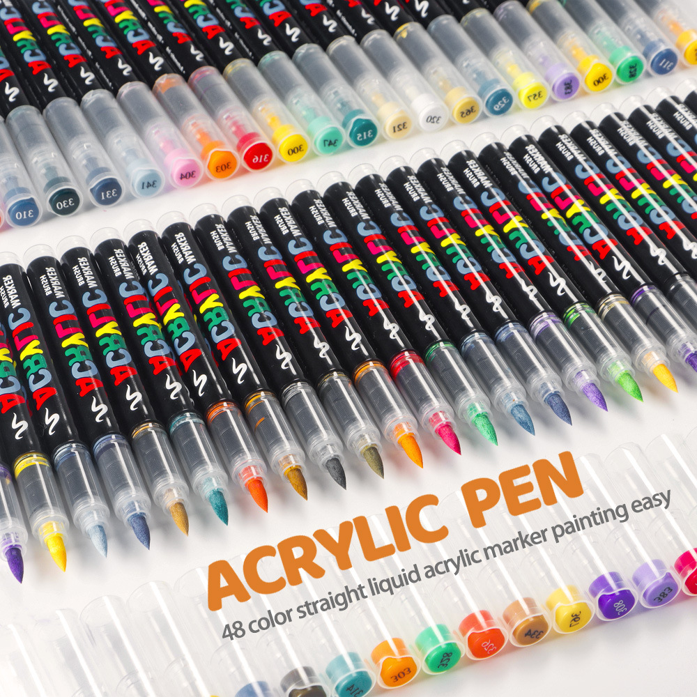 Juego de marcadores acrílicos rectos de cabeza blanda transfronteriza bricolaje graffiti arte pintura acuarela bolígrafo a base de agua marcador