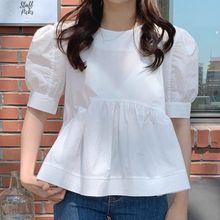 2023韩国chic极简主义显白气质百搭泡泡短袖衬衫女宽松短款上衣