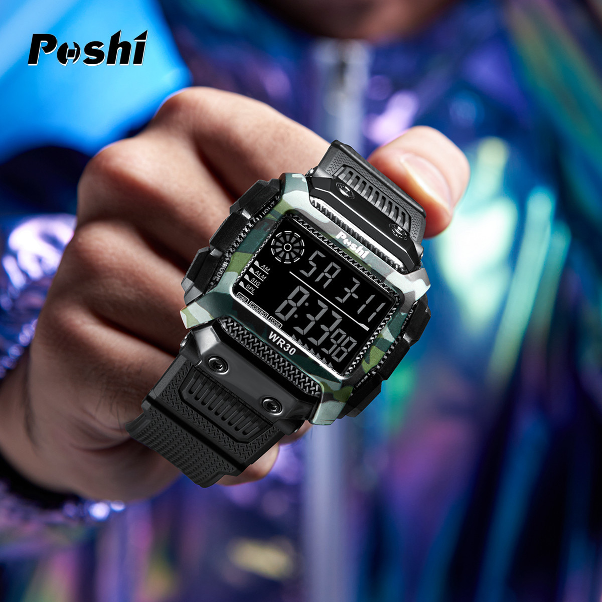 Moda Tendencia Estudiante Reloj electrónico Multifuncional Deportes al aire libre Cronógrafo impermeable Luminoso Reloj electrónico LED Reloj para hombre