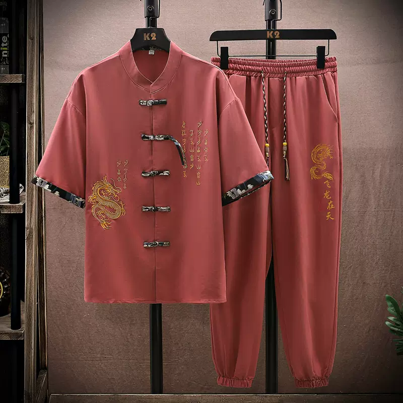 套装短袖t恤夏季两件套61薄款最弦爆款47新中式汉服唐装风民族58