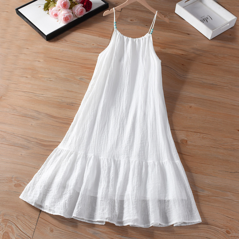 Special Offer Summer Beaded Suspender Long Dress for Women Summer 2025 New Korean Style Seaside Vacation White Skirt