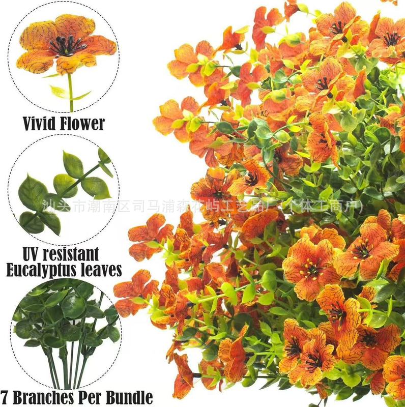 跨境亚马逊仿真花假花7叉尤加利紫罗兰小把束绿植塑料花家居庭院|undefined