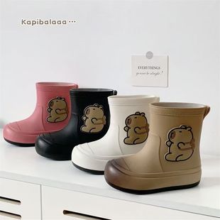 Children's Rain Boots Women's Rain Day Parent-child Boys and Girls Non-slip Soft Sole Outer Wear Mid-tube Rain Boots Waterproof Rubber Shoes for Adults and Students