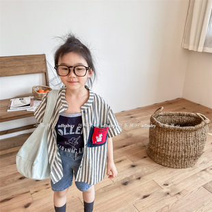 2025 Kidsren's Clothing Summer New Products Kidsren's Summer Clothing Korean Style Denim Short-Sleeved Shirts Boys and Girls Shirts 123298