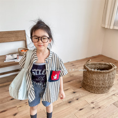 2024 new children's clothing summer products Children's summer clothing Korean style denim short-sleeved shirts boys and girls shirts 123298