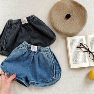 Children's Summer Denim Shorts Boys and Girls Korean-style Casual Soft Denim Shorts Sticker Decorative Slit Hot Pants Children's Pants