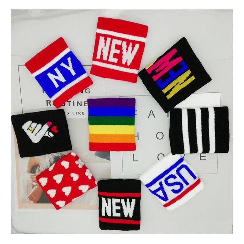 New Hip-Hop Hip-Hop Knitted Letter Wristband Jacquard Basketball Wrist Logo Sweat-Absorbent Breathable Wristband Dropshipping