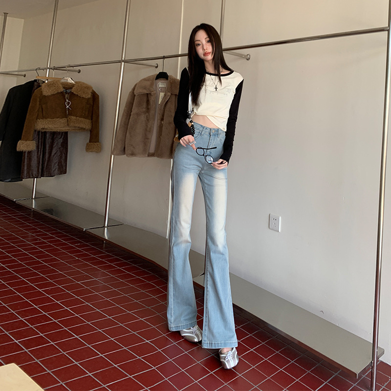 【Hot Item】Slim Fit Long Leg Intellectual Style High Waist Flared Pants Four Colors Stretch Jeans Regular & Extended Length