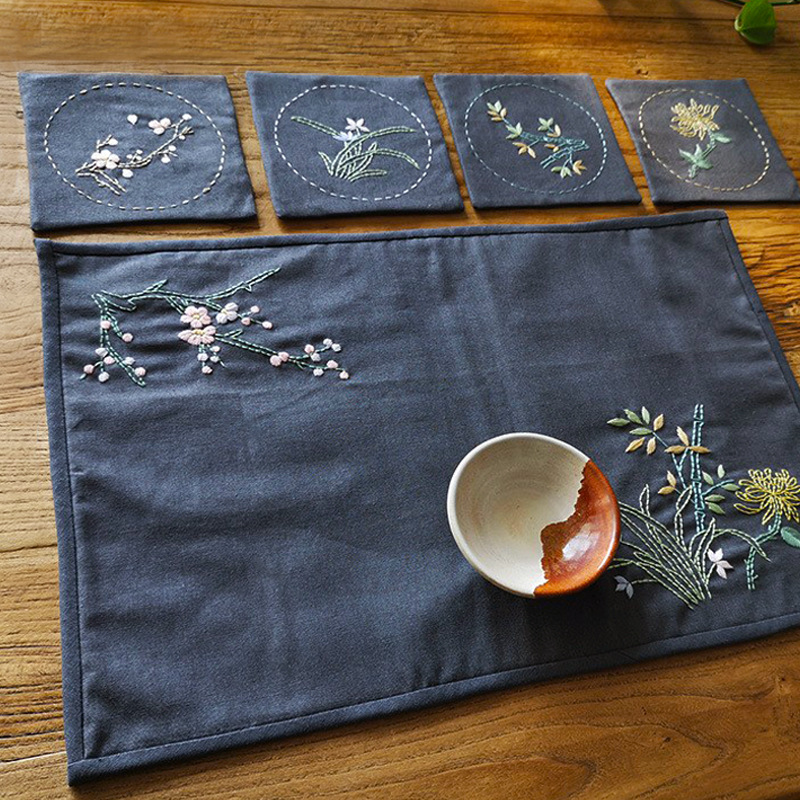 Bordado DIY auto-bordado principiante haciendo Mat tridimensional bordado posavasos placa estera matanza paquete de material de tiempo