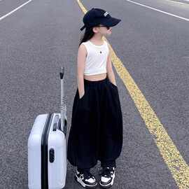 女童洋气薄款冰丝裤2025夏季新款儿童宽松哈伦老爹裤女大童休闲裤