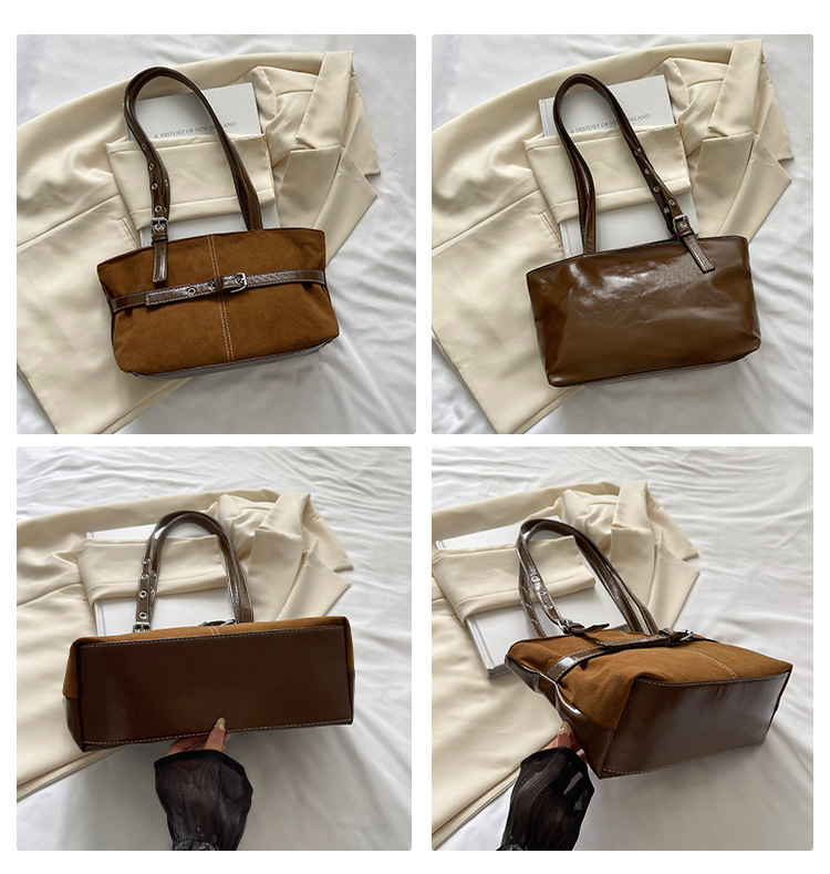 Belt Detail Suede Texture Zip Shoulder Bag 19