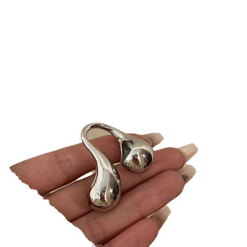 Anna European & American BV Gold & Silver Mirror-Finish Waterdrop Ring: French-Style, Light Luxury, Intricately Crafted, Open-Design Ring with a Premium, Trendy Appeal