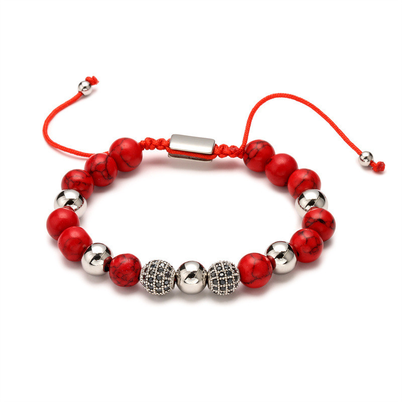 Amazon Venta caliente de piedra natural ágata pulsera tejida a mano de piedra natural pareja pulsera de cuentas