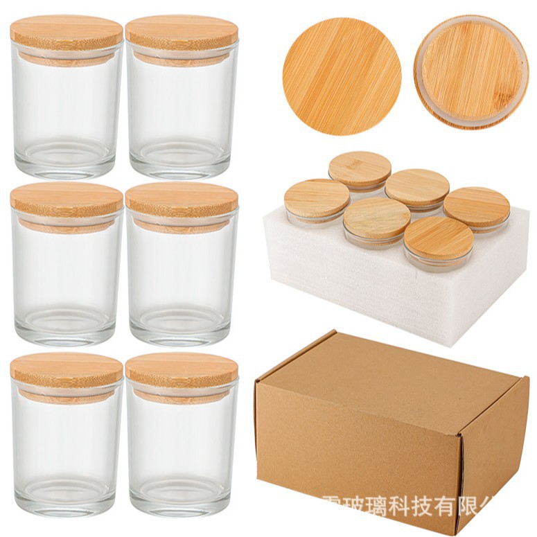 Copa de velas de aromaterapia de vidrio de Amazon Copa de velas con tapa de bambú y madera Juego de 24 Velas para dormitorio en casa Taza de vidrio
