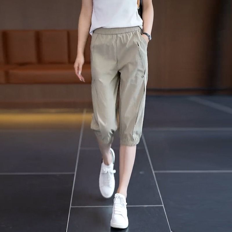2025 新しい速乾性カジュアルパンツ女性のための小さな大きいサイズ夏薄いアイスシルクレギンス作業着クロップドパンツ|undefined