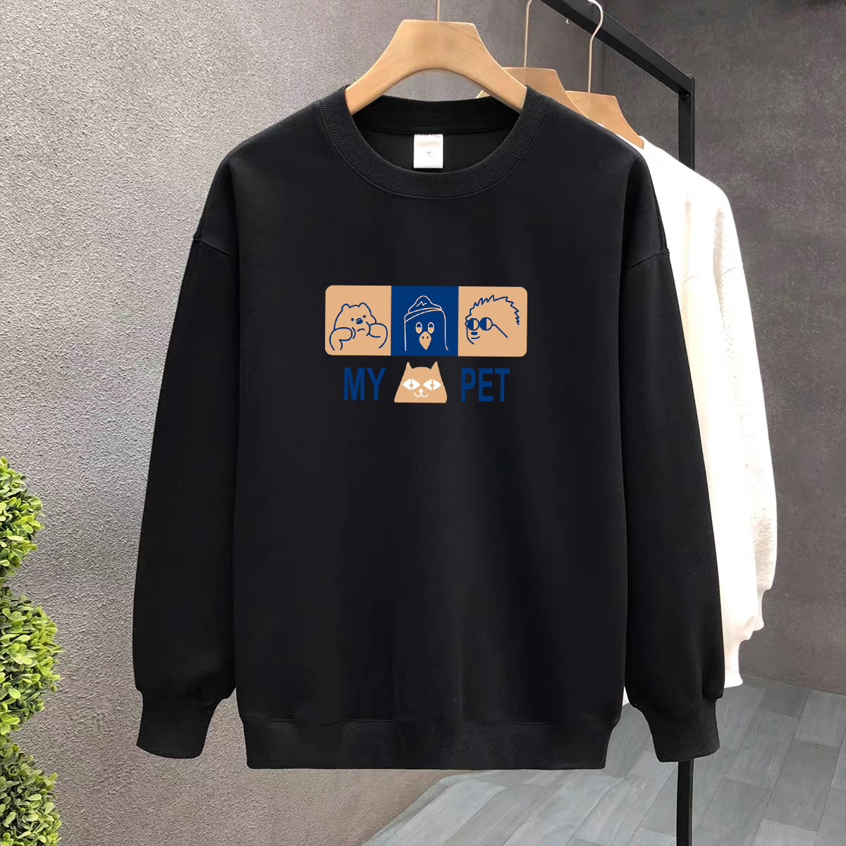 Suéter de algodón negro pesado de alta gama para mujeres 2025 otoño y invierno nuevo estilo europeo y americano camiseta de manga larga fondo suéter de estudiante