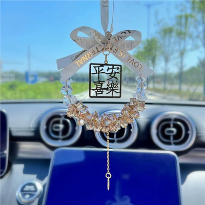 Car Rearview Mirror Crystal Interior | Car hanging - champagne-gold-peace-pendant