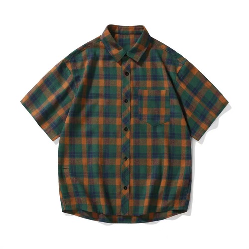 Vintage American Check Shirt for Men and Women, Short-Sleeve Summer Thin Version, Neutral Style Loose Unisex High-End Shirt Option