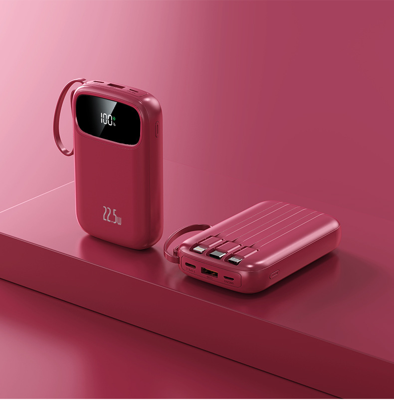 3C-Zertifizierung 22,5W Super-Schnellladung Mini-Powerbank mit integriertem Kabel 20000mAh Kapazität mobile Stromversorgung Blitzladung