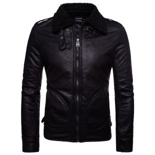 2025 Autumn and Winter European Size Cross-Border Platform Men's Fur Integrated European and American Trendy Leather Jacket Thickeneded Warm Leather Jacket