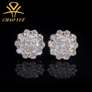 New 11mm Exquisite Flower Earrings for Men and Women, 925 Silver Vvs Moissanite Trendy Jewelry, Cross-Border Ready Supply