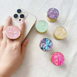 金色金边贝壳纹螺钿滴胶手机支架气囊伸缩粘贴桌面支撑手机架