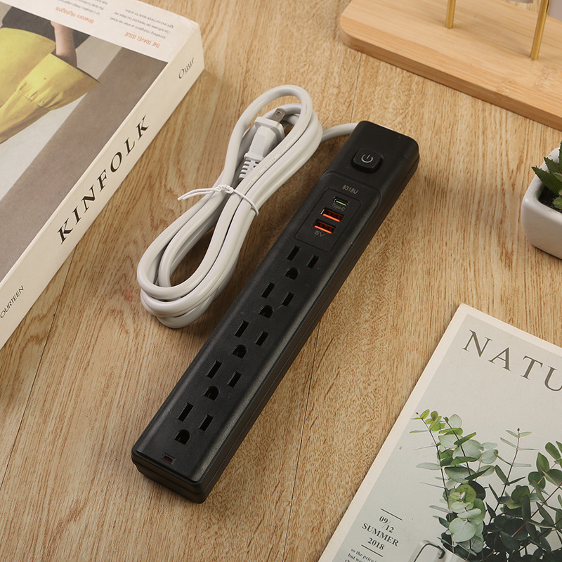 5 orificios 2USB + 1PD tarjeta de papel paquete de caja negra caja blanca interruptor general estándar estadounidense