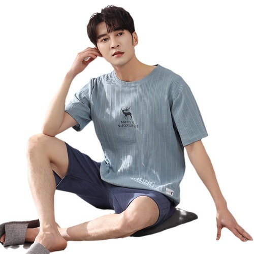 Men's Summer Korean Style Pure Cotton Short Sleeve Shorts Homecoming Set Summer Casual Wear Can Be Worn Outside Cartoon Plus Size Set
