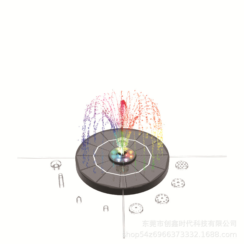 跨境新款5.5W太阳能喷泉遥控带灯款太阳能水泵花园鸟浴盆漂浮喷泉