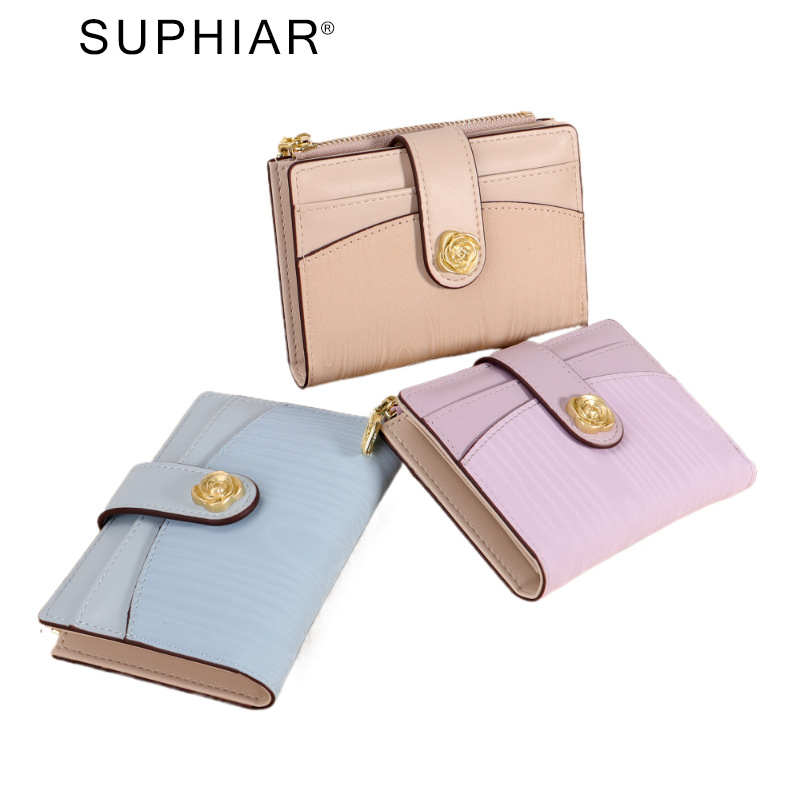 Nuevos productos transfronterizos Bolso de tarjeta de mujer corto suave japonés Cartera de múltiples tarjetas Monedero de color caramelo Cartera de estudiante