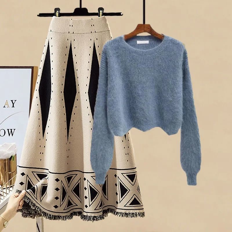 Women's Autumn Sweater And Skirt Co-ord Set For Women Slim Fit_voghion.com