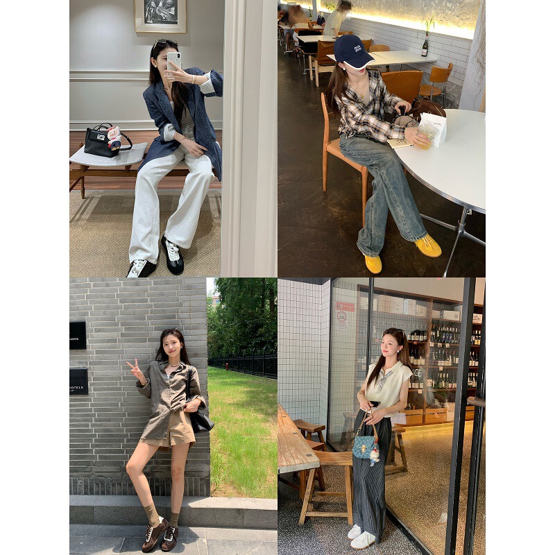 牛皮葡萄妈同款系带拼色圆头百搭休闲运动鞋女真皮板鞋增高德训鞋|undefined