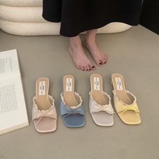 2025 Summer French Sweet Elegant Lace Bow Silk Open-Toe Strap Sandals Gentle Fairy Slippers