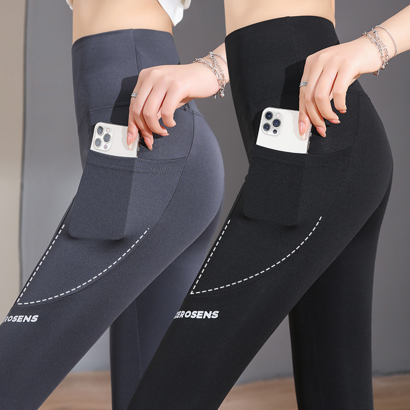 Pocket Shark Print Letter Leggings for Women, Outdoor Wear, New Spring and Autumn Sports Tight Elastic Leggings, Yoga Pants