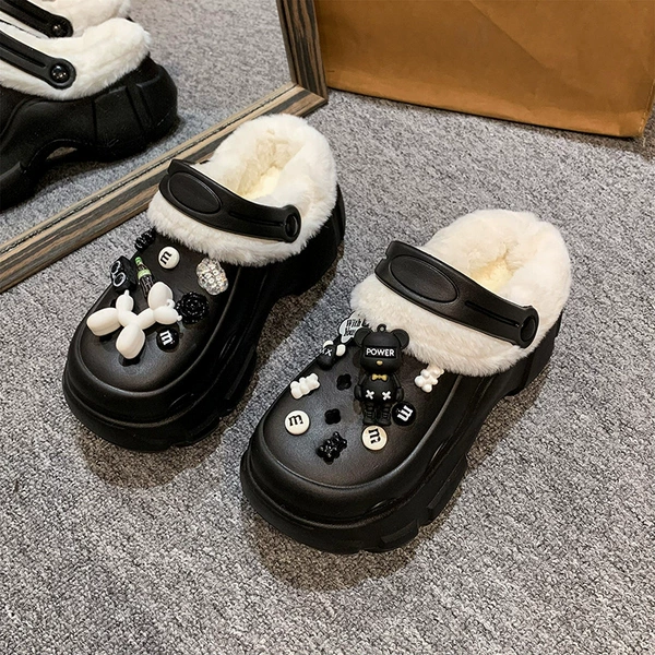 Black 8388 Crocs [Music Bear] Velvet Detachable