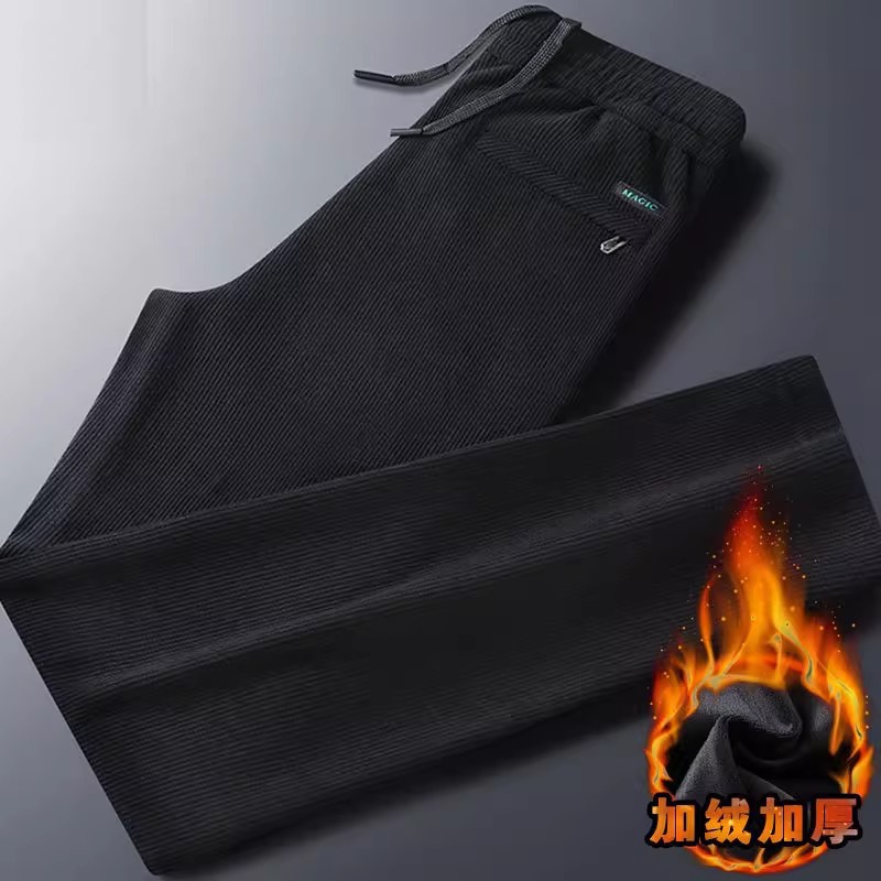 Pantalones de calentamiento de veludo y espeso recto para hombres, calentamiento de invierno y otoño, mecha de lámpara, pantalones de calentamiento de moda, pantalones casuales de estilo universal