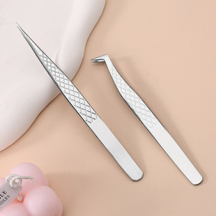 Cross-Border Stainless Steel Precision False Eyelash Tweezers, Eyelash Grafting Tweezers, Eyelash Artist Eyelash Planting Tweezers, Golden Feather Clips
