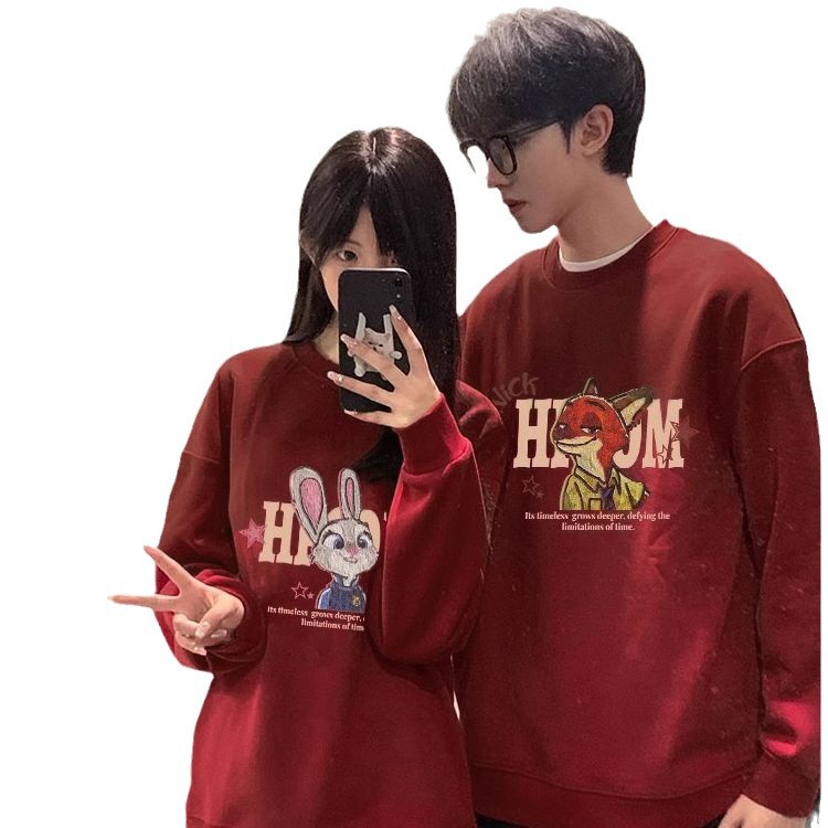 다른 커플 가을 겨울 미친 동물 도시 빨간 하이 엔드 신년 2024 신년 착용
