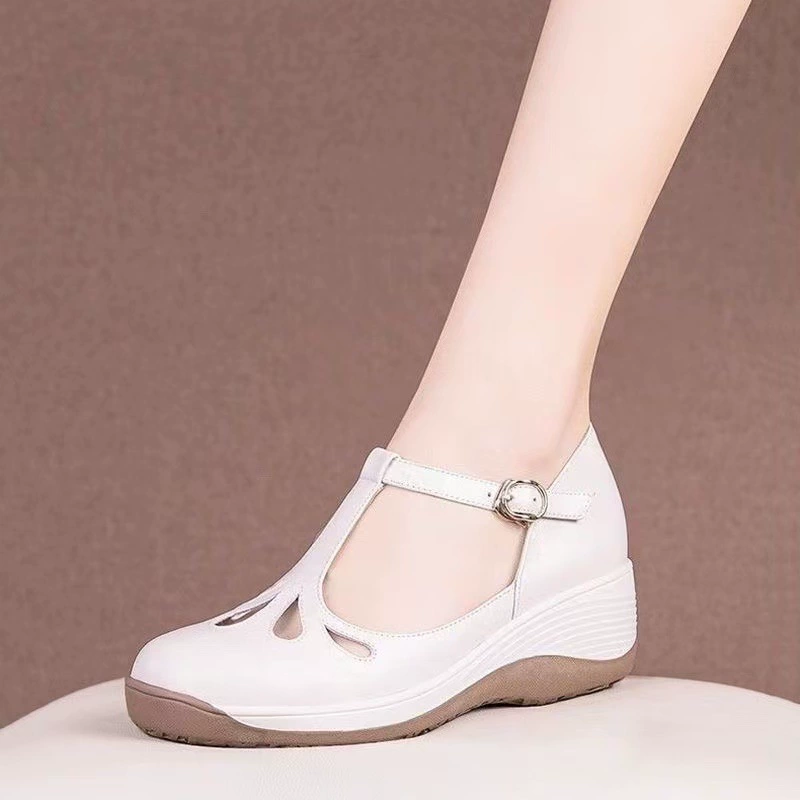 Аутентичные мягкие кожаные одиночные туфли женские весенние и осенние женские сандалии новая корейская версия дикого соснового торта противоскользящие и износостойкие женские туфли