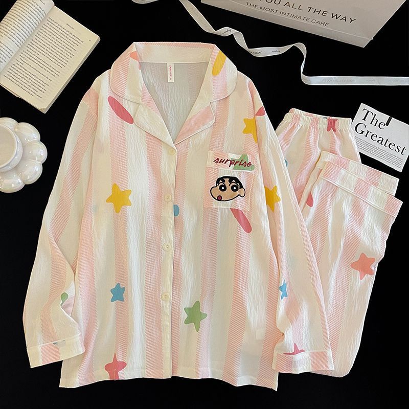 跨境批发爆款春秋季甜美卡通云朵棉长袖长裤睡衣女学生家居服套装