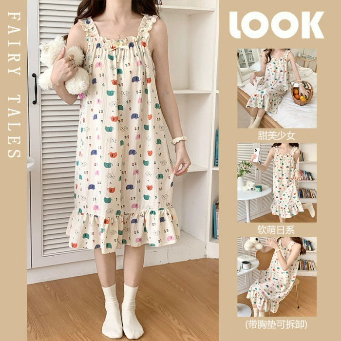 Summer pijama, thin removable cute top with cups for leisure, lifting effect