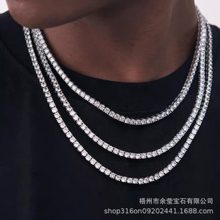Cross-Border Popular S925 Silver Hand-Set 2Mm-6.5Mm Moissanite Tennis Chain European and American Hip-Hop Style Necklace Jewelry