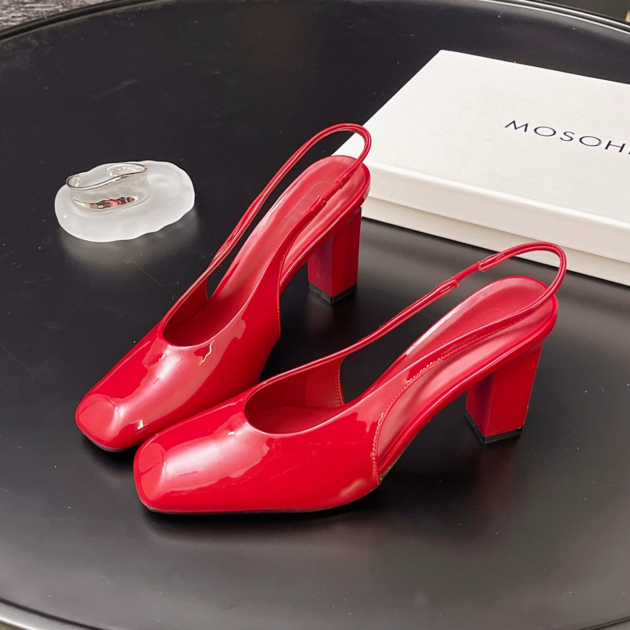 Петля обратно лета slingback башмаки - бордовый лакированная кожа, туфли с бочкообразной пяткой в стиле чонсам