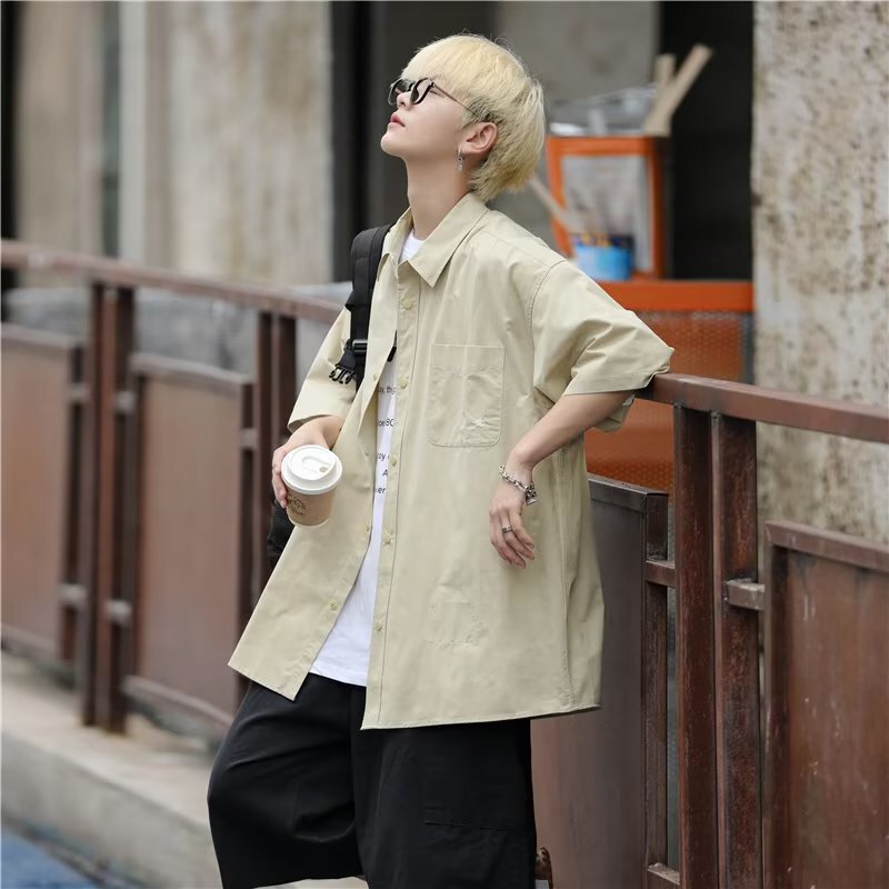 Hong Kong Style Short Sleeve Shirt Men's and Women's Large Size Japanese Style Shirt Korean Style ins Handsome Loose Summer Half Sleeve Jacket Trendy